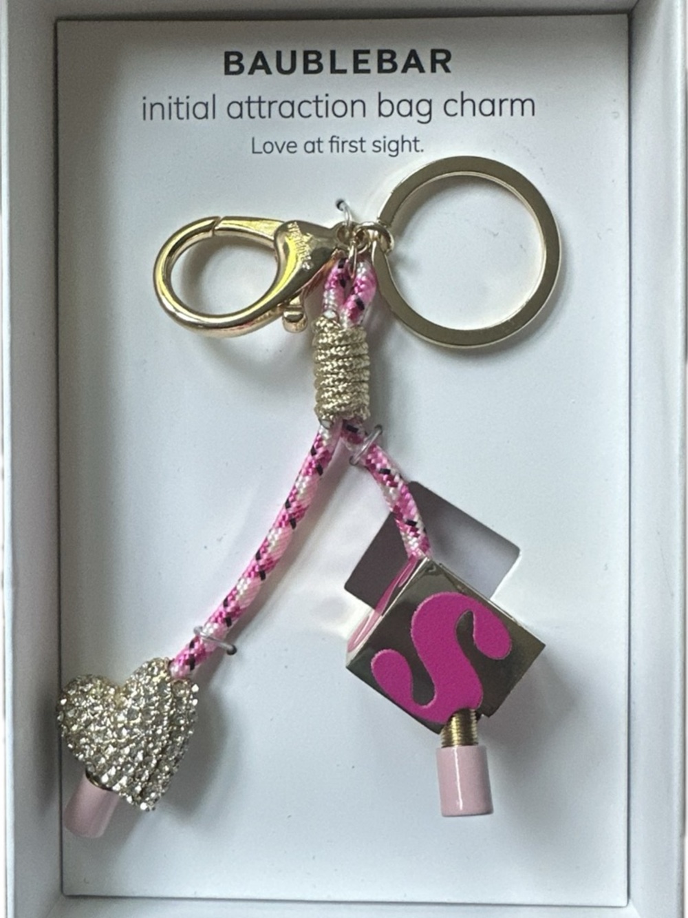BaubleBar Initial S Attraction Purse Key Chain Bag Charm Love At First Sight NIB